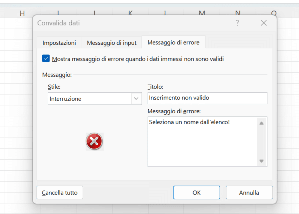 Discesa in Excel