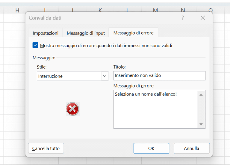 Discesa in Excel