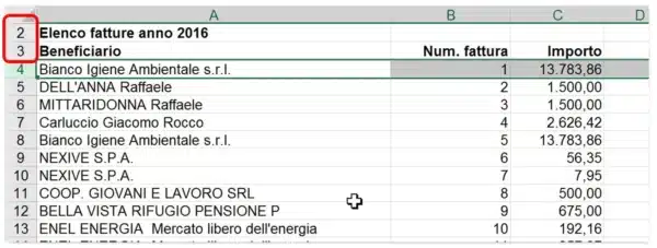 bloccare una colonna