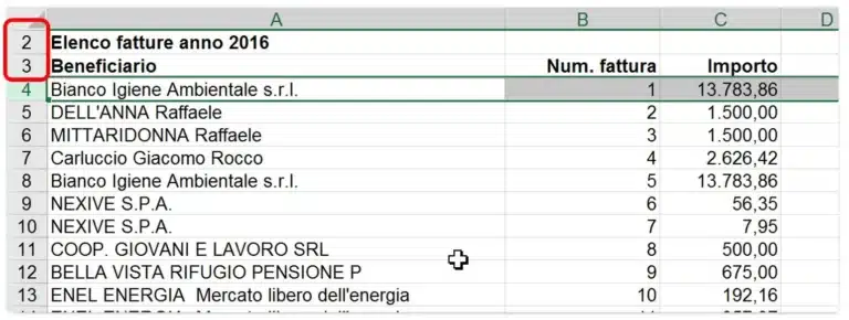 bloccare una colonna