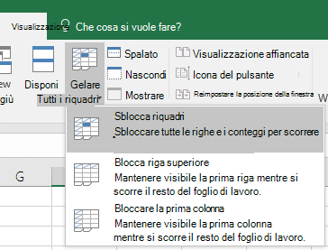 Bloccare una Riga in Excel
